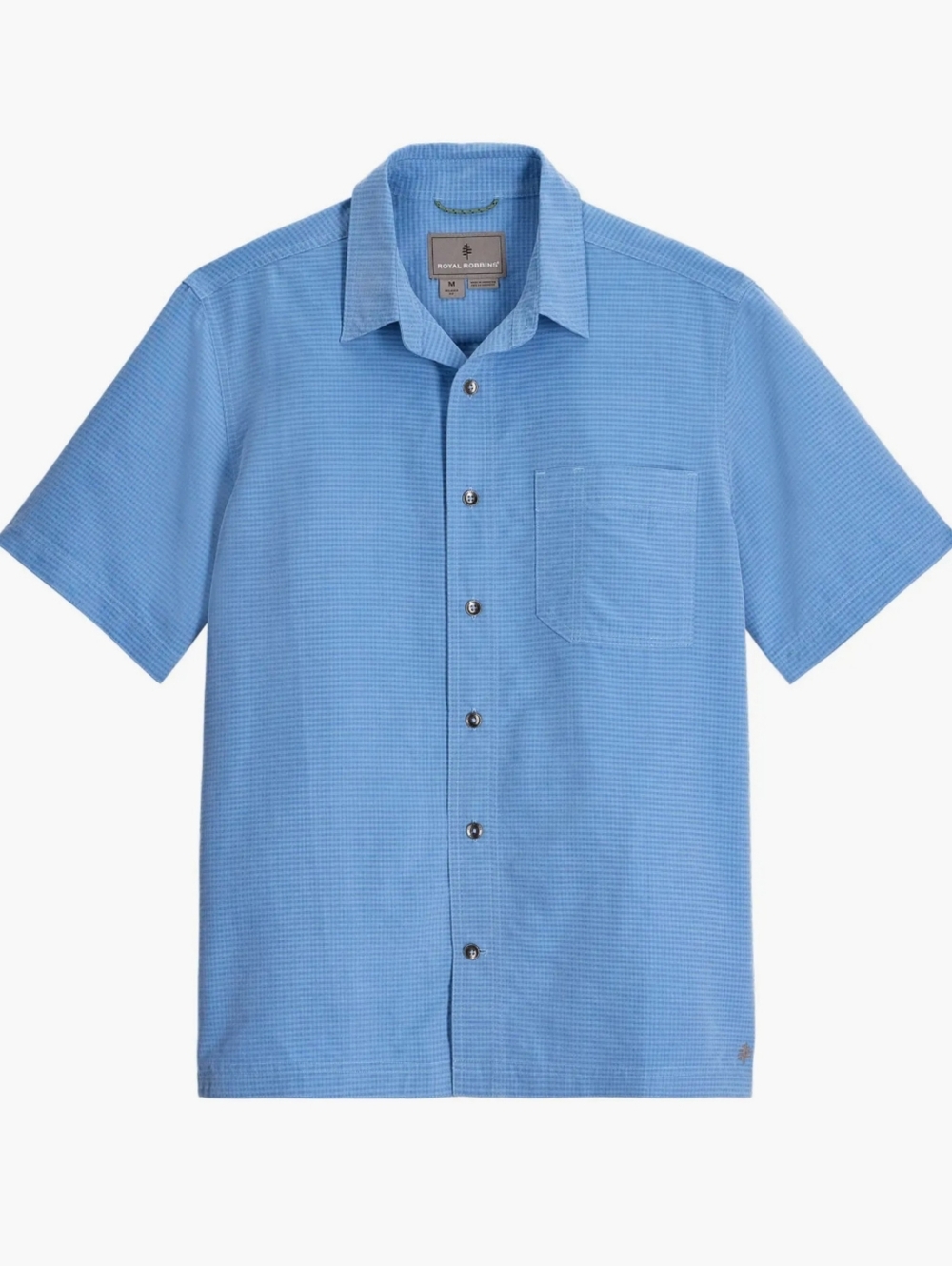 MEN'S ROYAL ROBBINS DESERT PUCKER BUTTON-UP SHORT SLEEVE BLUE SHIRT SIZE MEDIUM
